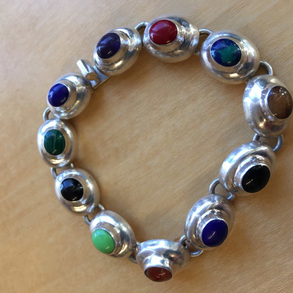 Sterling Silver Gemstone Bracelet - 29.2g